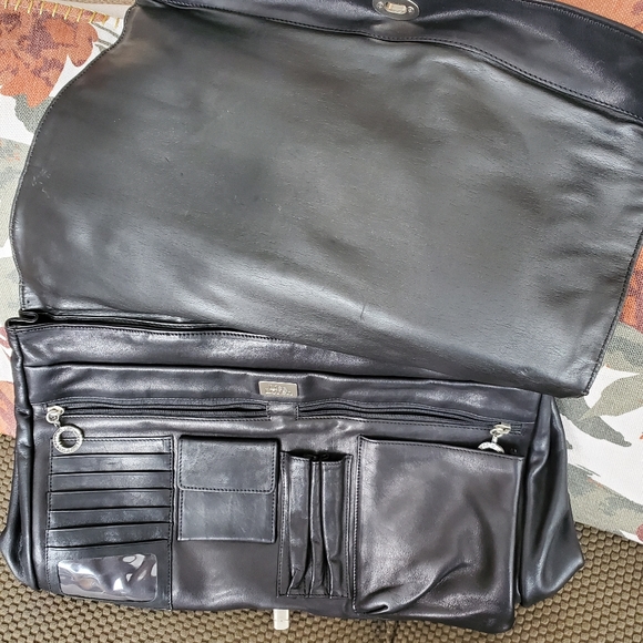 Lisa Loren black leather briefcase pewter tone - Picture 3 of 8
